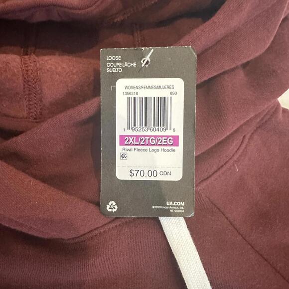 NWT Under Armour Women's Rival Fleece Logo Hoodie - 2XL - Burgundy - Picture 4 of 9